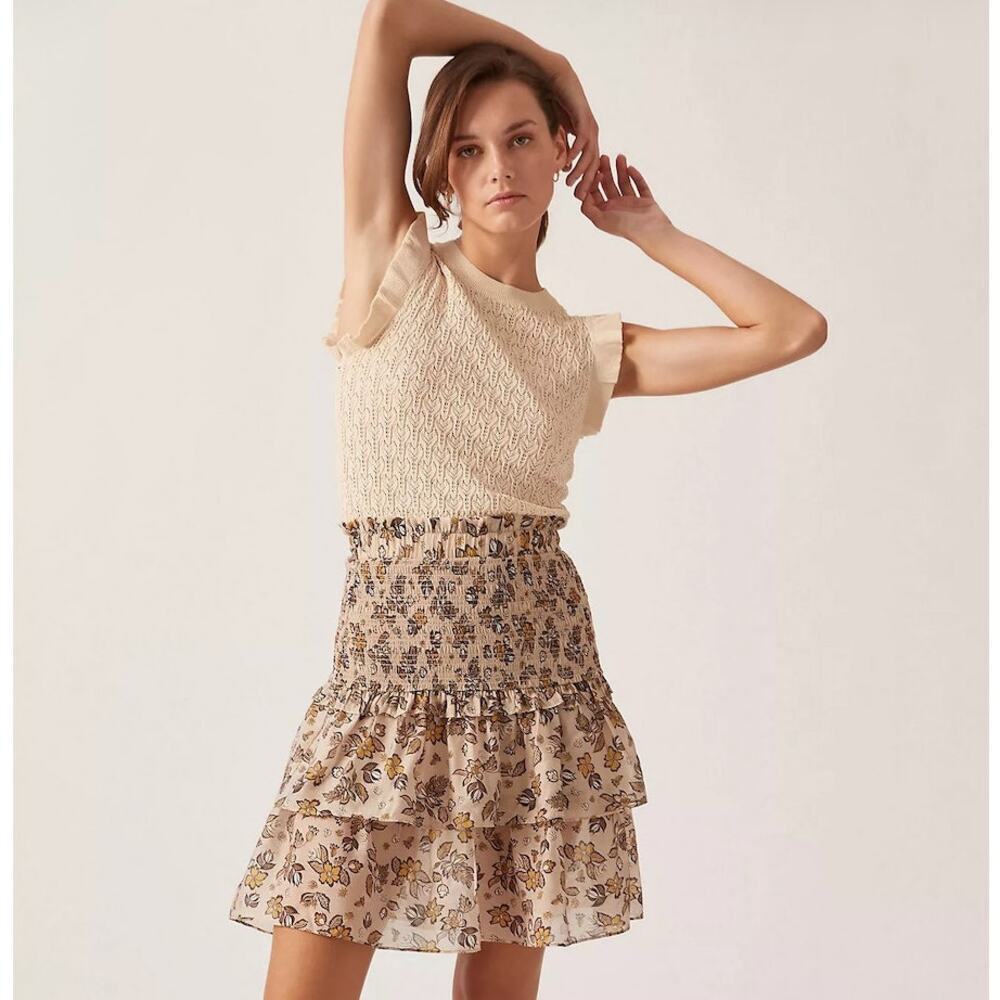 Current Air Anthropologie Ruffle Crewneck Mini Sweater Dress Size Small